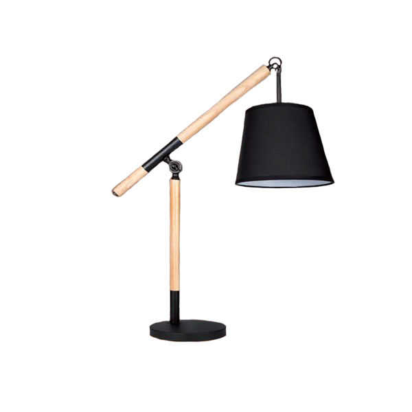 38519_Bright Star Metal and Wood Table Lamp with Black Fabric Shade