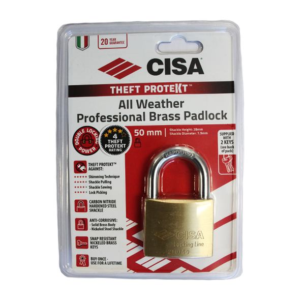 CISA PADLOCK BRASS 50MM