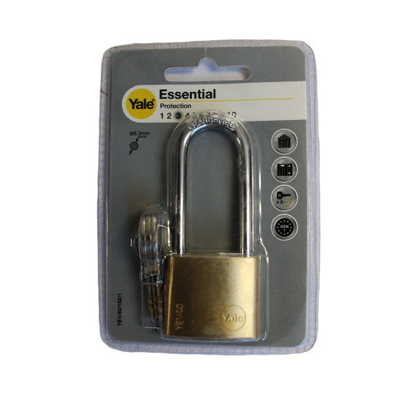 YALE ESSENTIAL PADLOCK 40MM L/SHACKLE BRASS