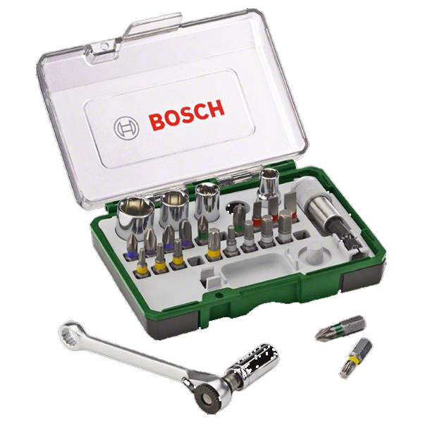 317989-BOSCH-SCREWDRIVER-BIT-SET-27PC-MINI-RATCHET