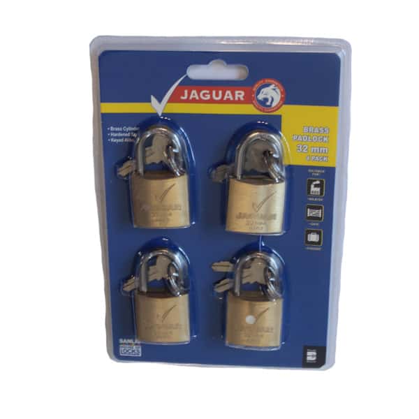 65122-JAGUAR-BRASS-PADLOCK-32MMX4-KEY-A-LIKE