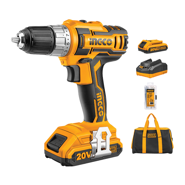 INGCO 20V LI ION CORDLESS DRILL KIT 2 X 2AH BATTERIES BRIGHTS