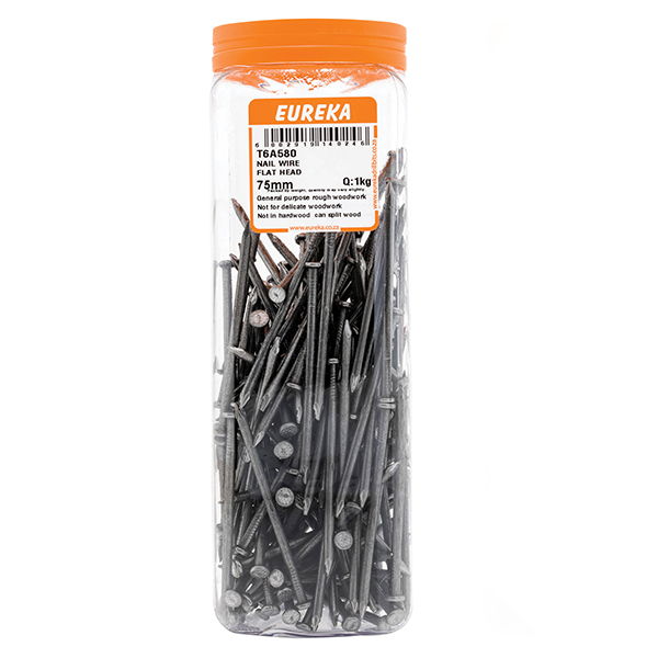 333099-Eureka-Wire-Nails-Flat-Head-75mm-3” 1kg-Tub