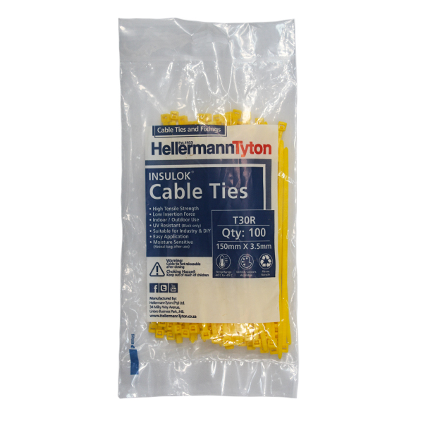 64806-CABLE-TIE-T30R-(100)-YELLOW-150MM-X-3.5MM