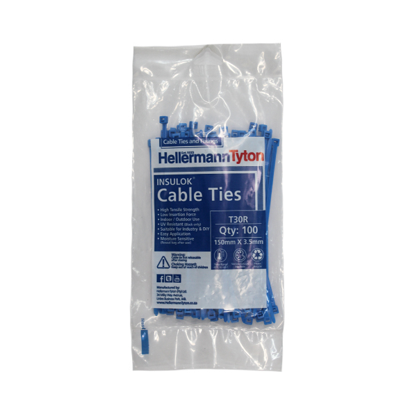 64807-CABLE-TIE-T30R-(100)-BLUE-150MM-X-3.5MM