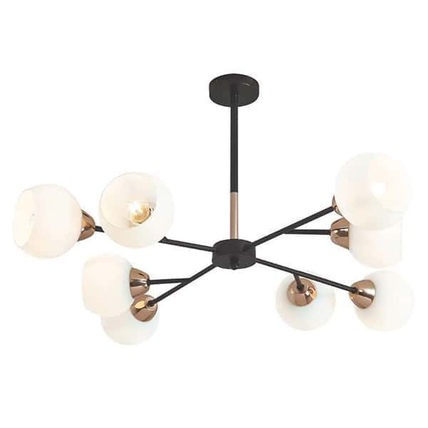 89147-CHANDELIER-8-LIGHT-BLACKGOLD-WITH-WHITE-GLASS