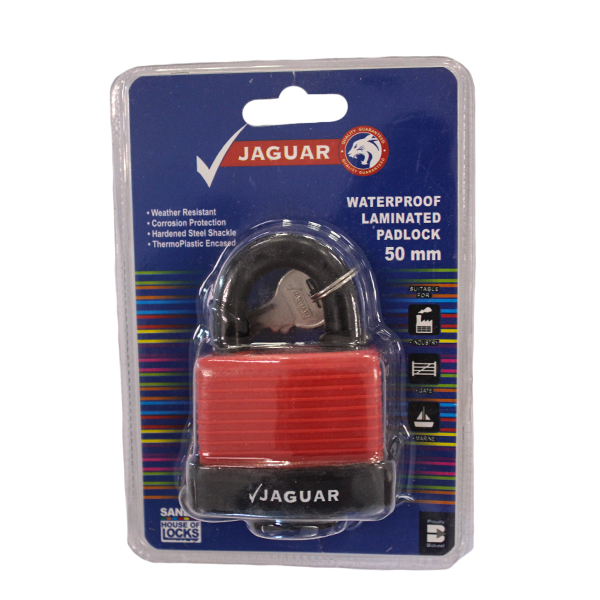 92649-PADLOCK-JAGUAR-WATERPROOF-LAMINATED-50MM-RED