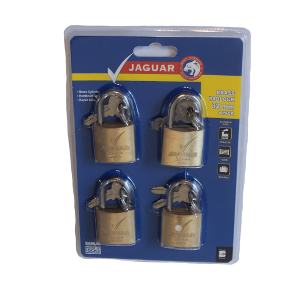 65122-JAGUAR-BRASS-PADLOCK-32MMX4-KEY-A-LIKE