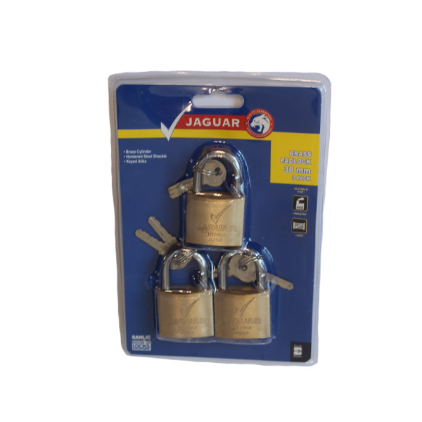 65123-JAGUAR-BRASS-PADLOCK-38MMX3-KEY-A-LIKE
