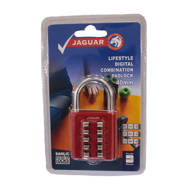 92640-PADLOCK-JAGUAR-DIGITAL-COMBINATION-RED-40MM