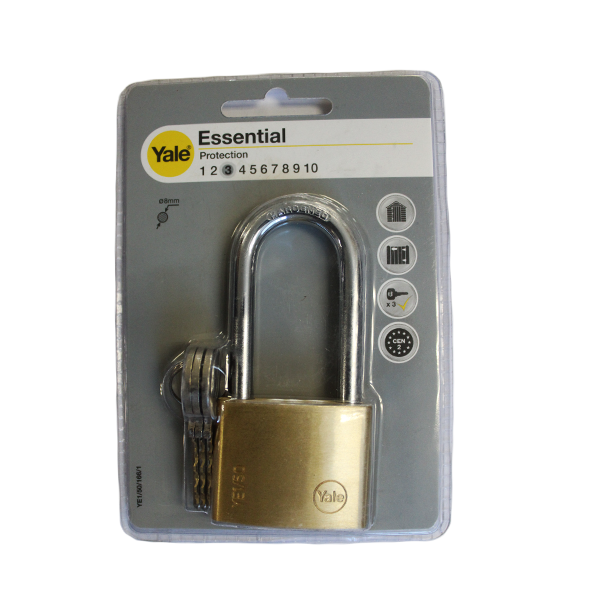 YALE ESSENTIAL PADLOCK 50MM L/SHACKLE BRASS