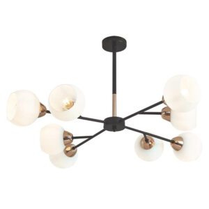 Bright Star Chandelier 8-Light Black/Gold with White Glass