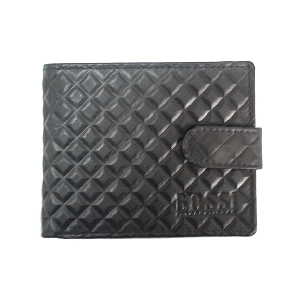 Bossi Mens Black Check Leather Billfold Wallet - BRIGHTS Hardware ...