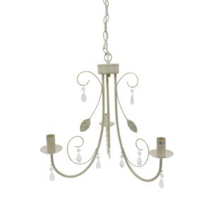 BRIGHT STAR 3-LIGHT FOSSIL WHITE METAL CHANDELIER WITH CLEAR ACRYLIC CRYSTALS