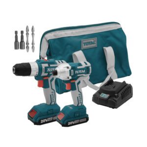 TOTAL 20V LI-ION CORDLESS DRILL & IMPACT DRIVER KIT WITH 2 X 2AH BATTERIES