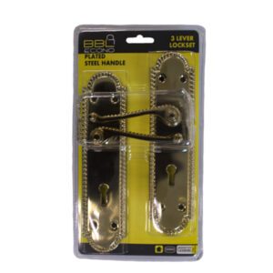 BBL HANDLE LEVER LOCKSET 3-LEVER BRASS PLATED 8"