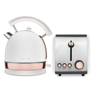 Mellerware Stainless Steel White & Rose Gold Kettle & Toaster Combo