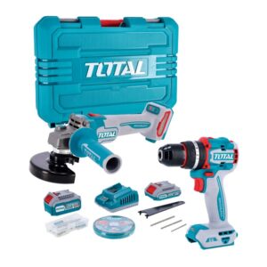 Total 20V Li-ion Brushless Cordless 115mm Angle Grinder & Impact Drill with 1 x 2Ah Battery & 1 x 4Ah Battery